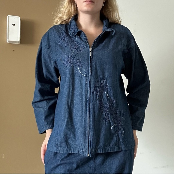 Vintage Retro 80s Jenny Bedazzled Embroidered Blue 2 Piece Set Size XL - Picture 8 of 9